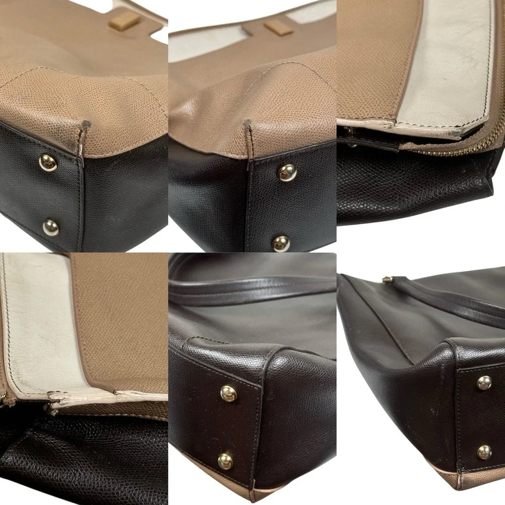 Furla Top Handle Handbag Italian Leather Purse Taupe‎ Cream Brown